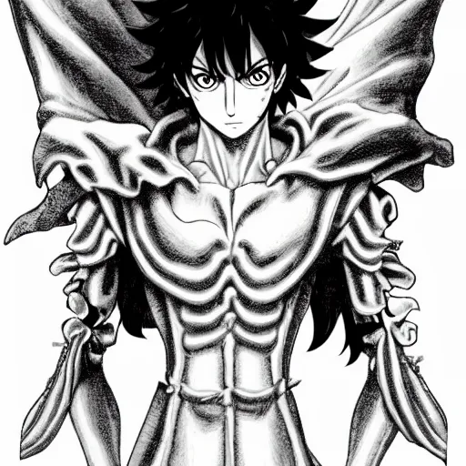 Image similar to Very detailed character design of a antagonist from a light novel by kentaro miura, eiichiro oda, masashi kishimoto