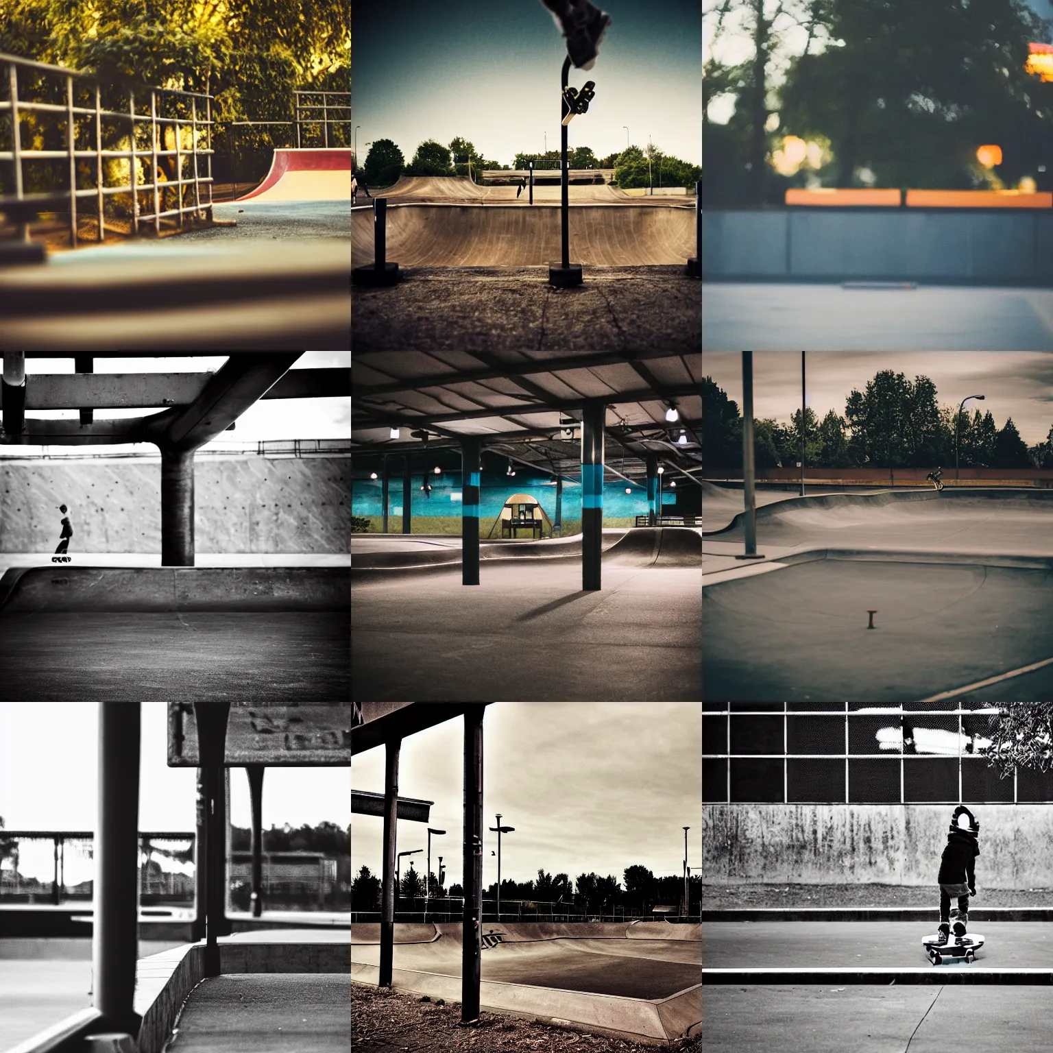 Prompt: skatepark, moody, cinematic colors, bokeh