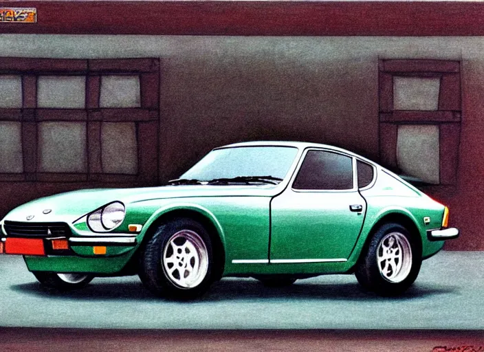 Image similar to a datsun 2 4 0 z in the art style of friedrich, caspar david