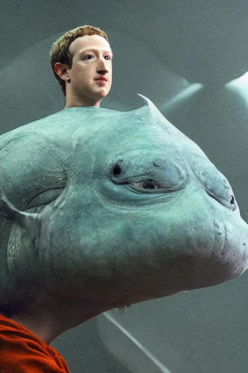 Prompt: mark zuckerberg as a scary sea creature, photorealistic, cinematic lighting, highly detailed, by guillermo del toro