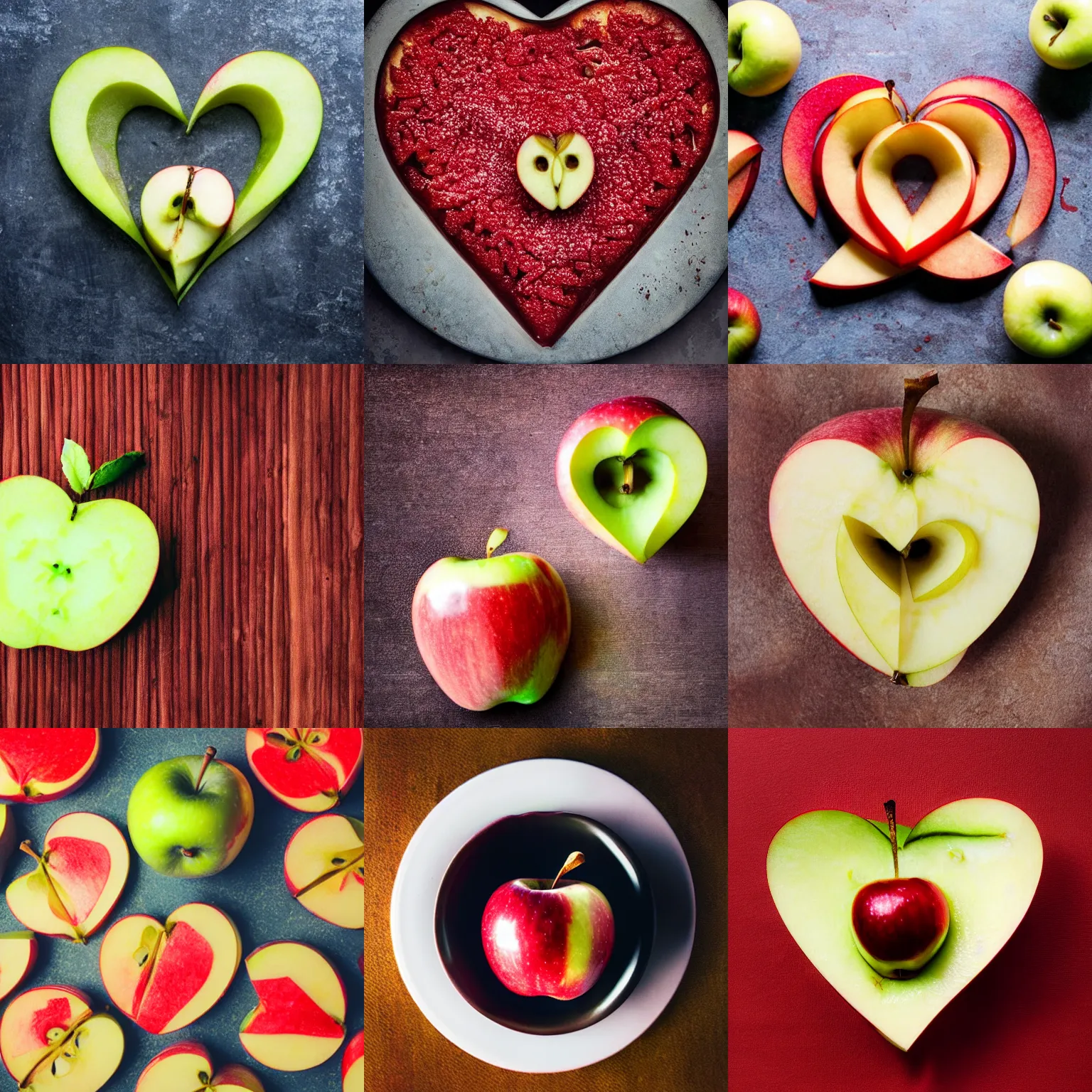 Prompt: apple in the shape of a heart, food photography