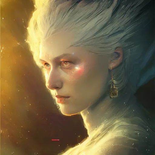 Prompt: a beautiful portrait of a space queen by greg rutkowski and annie louisa swynnerton trending on artstation