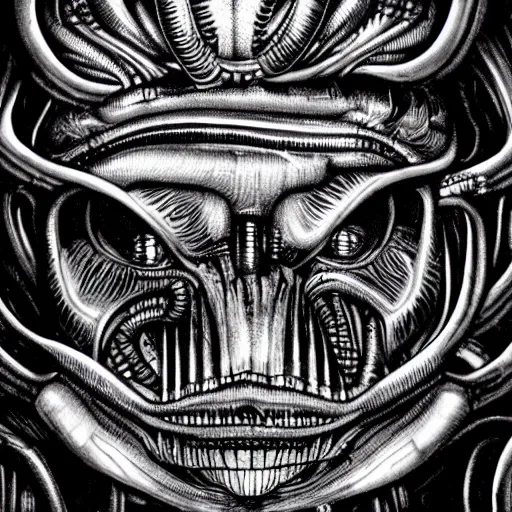 Prompt: giger inspired dream of a mans head exploding, alien takeover, micro details