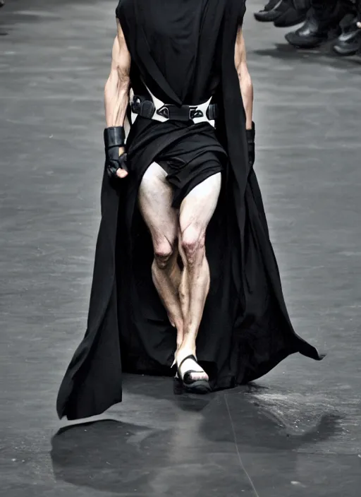 Image similar to hyperrealistic and heavy detailed rick owens runway show of batman, leica sl 2 5 0 mm, vivid color, high quality, high textured, real life