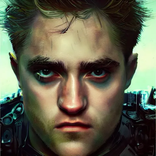 Image similar to robert pattison portrait, dystopia core, apocalyptic, armor, warrior, dramatic, sharp focus, fiction, neon, fantasy, hyper detailed, digital art, trending in artstation, cinematic lighting, studio quality, smooth render, unreal engine 5 rendered, octane rendered, art style and nixeu and wlop and krenz cushart