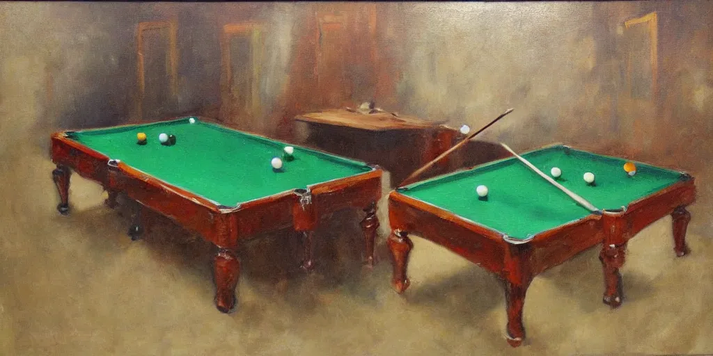 Prompt: oil painting of billiards on a table