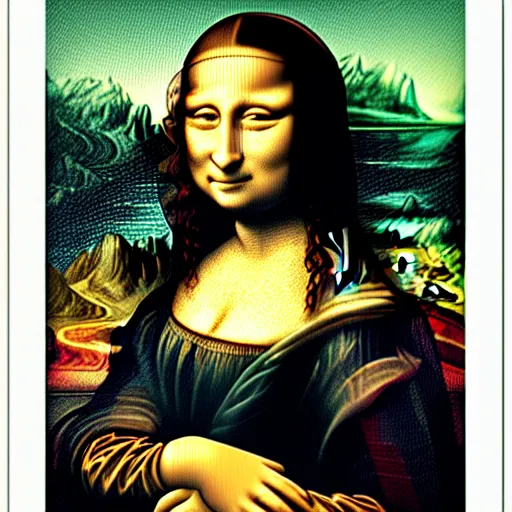 Prompt: the mona lisa with deepdream effect using vgg 1 6 network trained on imagenet