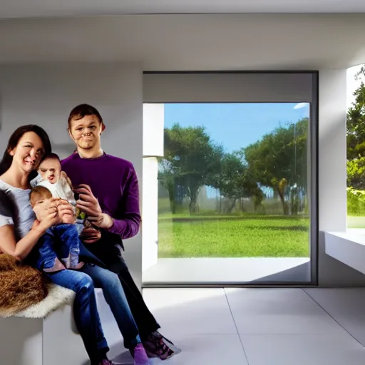 Prompt: happy family in a futuristic house