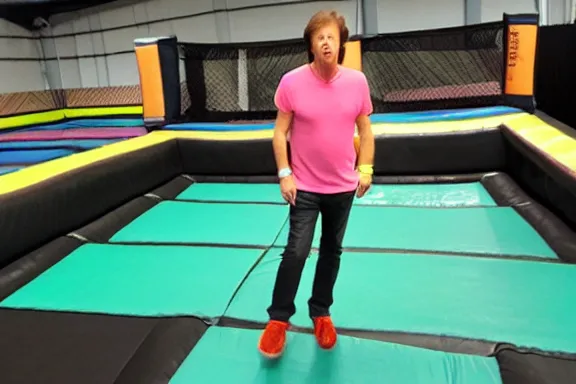 Image similar to paul mccartney at a trampoline park