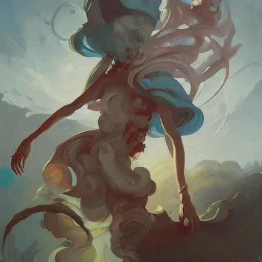 Image similar to a painting in the style of peter mohrbacher and in the style of james jean.