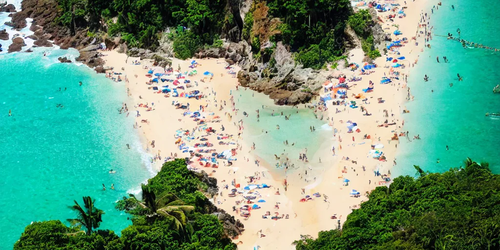 Prompt: brazilian beach, bird's eye view