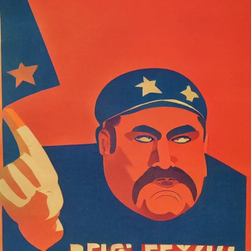 Image similar to soviet propaganda poster of a big bellied trucker