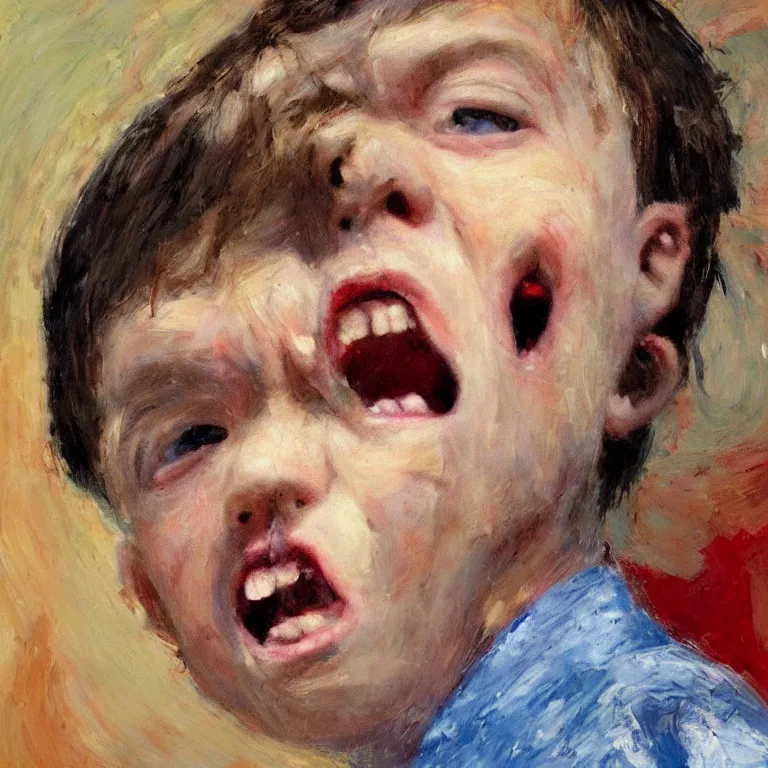 Prompt: warmly lit close up studio portrait of young angry!! teenage Jimmy Carter angrily singing, impasto oil painting thick brushstrokes by Cy Twombly and Anselm Kiefer , trending on artstation dramatic lighting abstract Expressionism