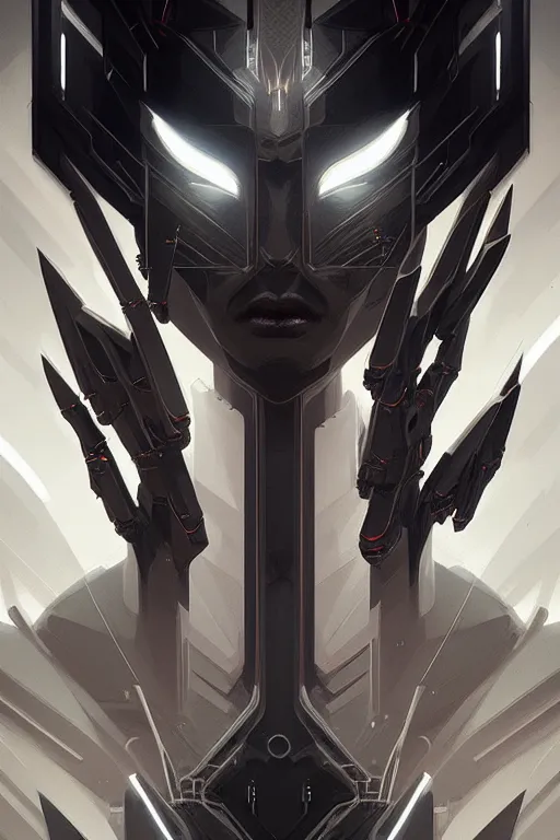 Image similar to professional concept art symmetrical portrait of a predatory robotic species in a dark room by artgerm and greg rutkowski. an intricate, elegant, highly detailed digital painting, concept art, smooth, sharp focus, illustration, in the style of cam sykes.