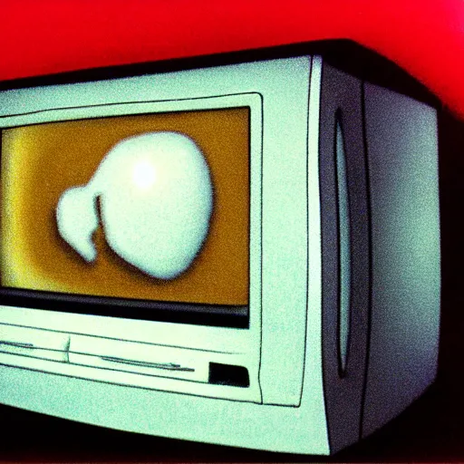 Prompt: a brainwashing CRT Television alone in a ominous room