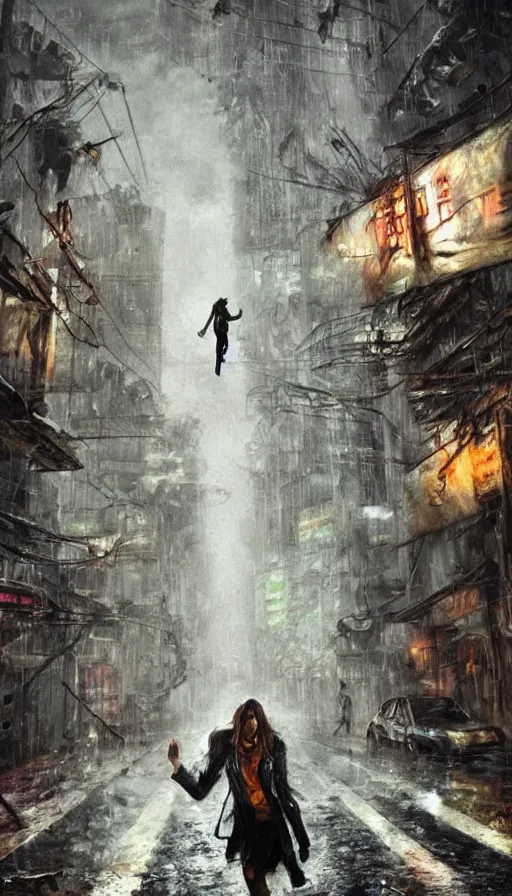 Prompt: dancing in the rain, post apocalyptic, horror, hyperdetailed, hyperrealistic, nature, soma game art style