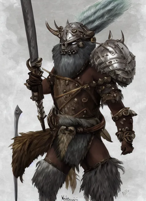 Image similar to strong young man, photorealistic bugbear ranger holding aflaming sword, black beard, dungeons and dragons, pathfinder, roleplaying game art, hunters gear, jeweled ornate leather and steel armour, concept art, character design on white background, by studio ghibli, makoto shinkai, kim jung giu, poster art, game art