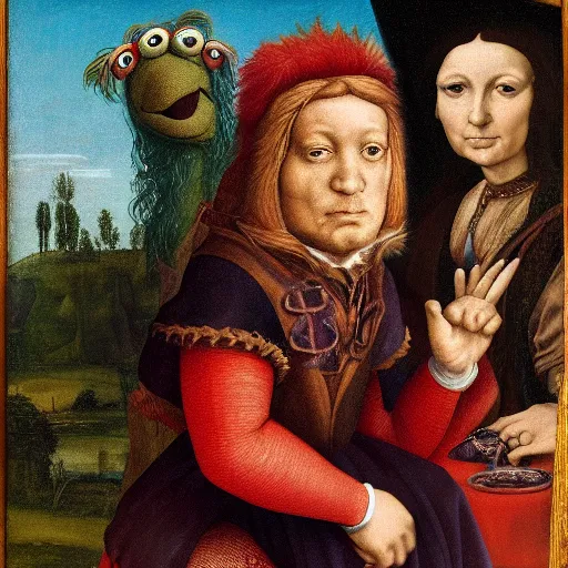 Image similar to portrait of a renaissance muppet.