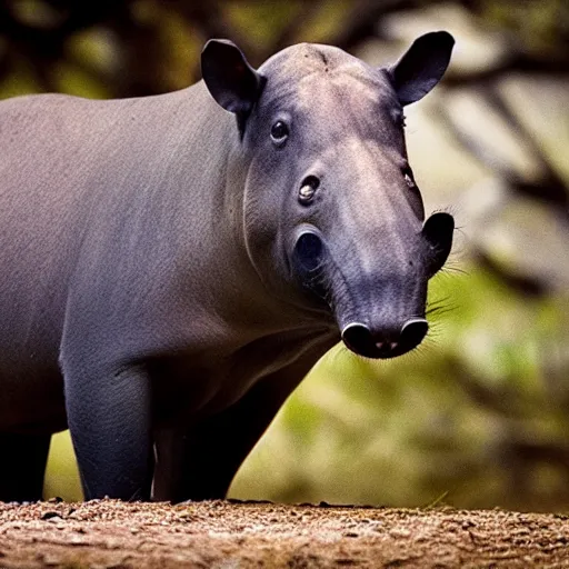 Prompt: portrait of a tapir, national geographic, grainy