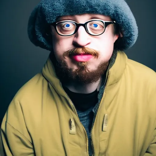 Prompt: professional head shot of sam hyde wearing a ushanka, very detailed, very intricate, detailed face,