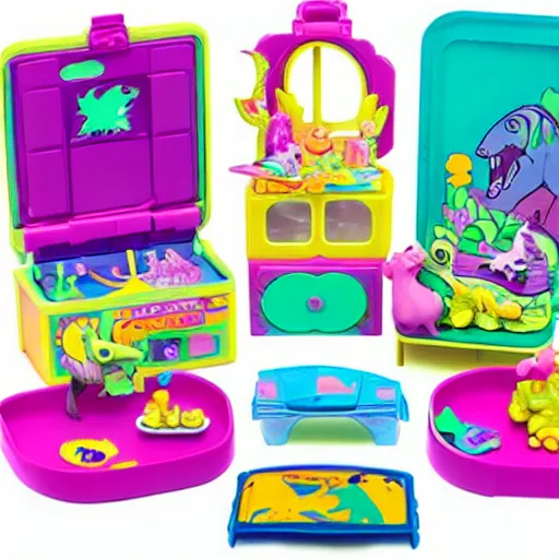 Image similar to a polly pocket type toy set that is themed around dinosaurs