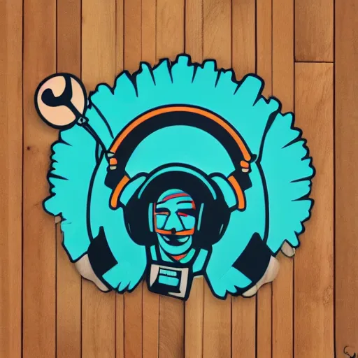 Image similar to svg sticker of a Dancing-Fox, at a rave, spinning records, giant headphones rocking out, wearing headphones, huge speakers, dancing, rave, DJ, spinning records, digital art, amazing composition, rule-of-thirds, award-winning, trending on artstation, featured on deviantart