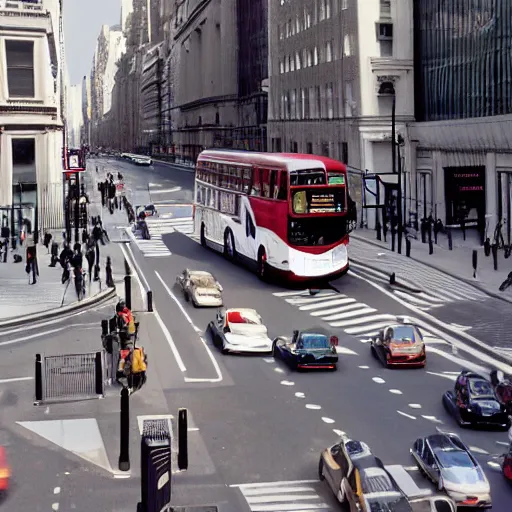 Image similar to a typical london bus colliding with a gigantic nike air max 9 0 in the 5 th avenue, new york, realistic, by origiful, 4 k