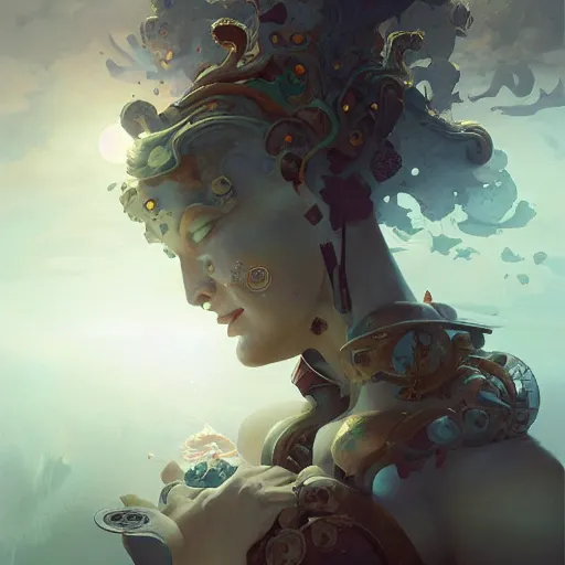 Image similar to reaching enlightenment, highly detailed, digital painting, artstation, sharp focus, smooth, concept art, illustration, art by peter mohrbacher and emmanuel shiu and martin johnson heade and bastien lecouffe - deharme