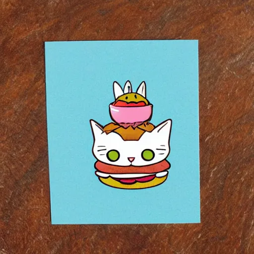 Prompt: cute and powerful cat burger card