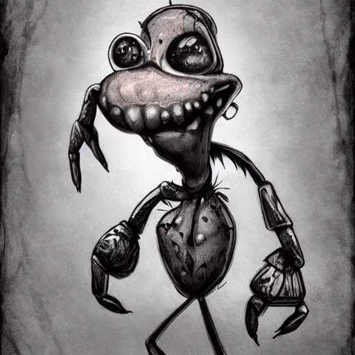 Prompt: grunge cartoon sketch of a human mixed with a crab by - michael karcz, loony toons style, horror theme, detailed, elegant, intricate