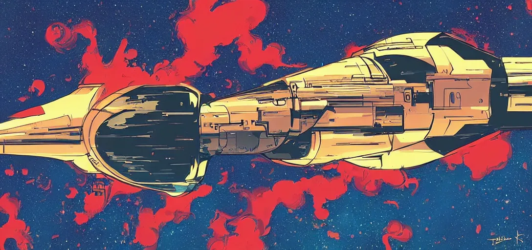 Image similar to one space capsule above the sky in the graphic style of Patrick Gleason, detailed art, trending on Artstation, sharp focus, comic art