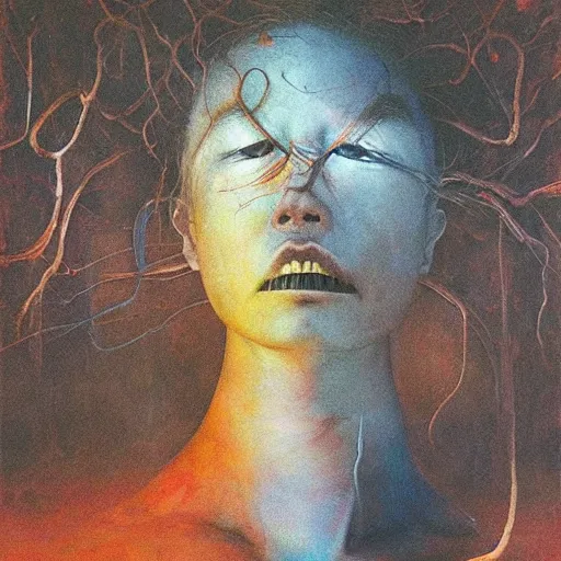 Image similar to colaboration of David Choe and Zdzisław Beksiński