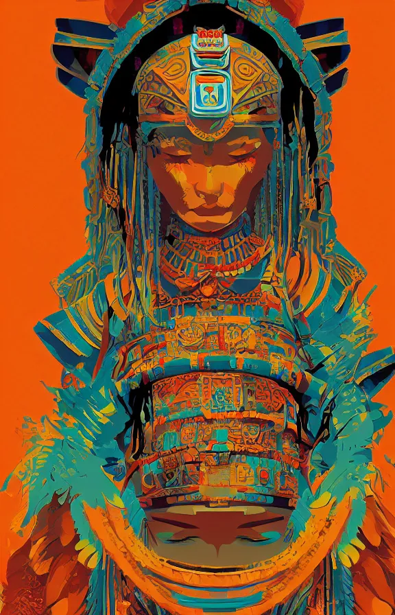 Image similar to mayan priestess, sharp focus, james gilleard, moebius, print, game art