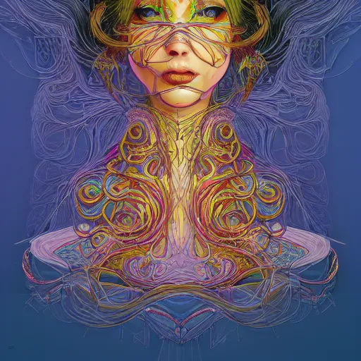 Image similar to the portrait of a ridiculously beautiful and elegant woman partially made of onion rings of all colors, an ultrafine detailed illustration by james jean, final fantasy, intricate linework, bright colors, behance contest winner, vanitas, angular, altermodern, unreal engine 5 highly rendered, global illumination, radiant light, detailed and intricate environment