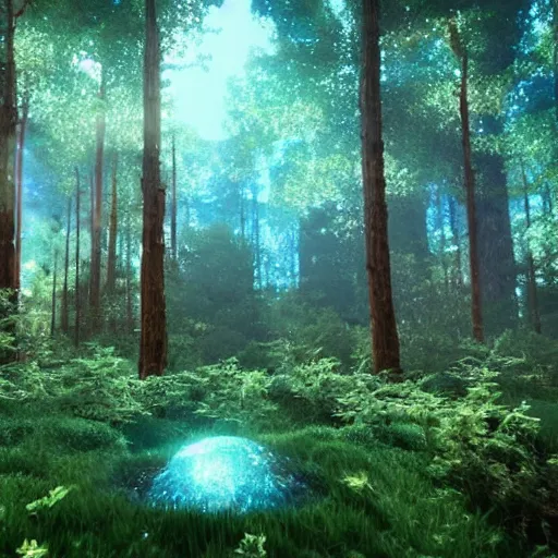 Prompt: an holographic forest floating in space, cinematic, beautiful, unreal engine 5, movie still