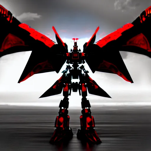 Image similar to red and black mecha winged dragonborn, sci-fi art, digital art, matte painting