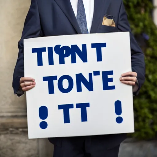 Image similar to a man wearing suite holding sign with text 'Thank you Stable Diffusion'