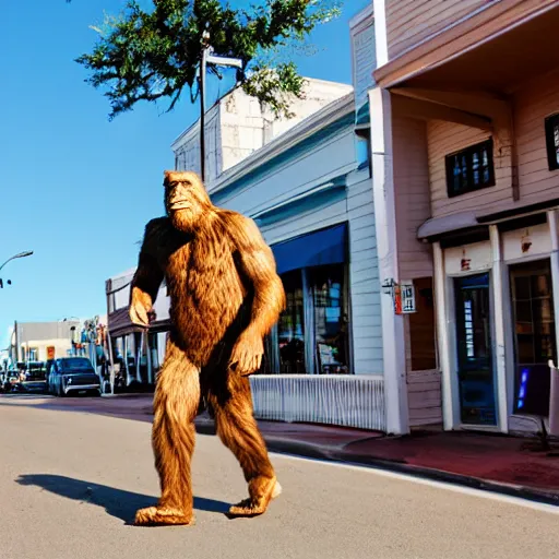 Image similar to bigfoot walking down the street in downtown Pensacola Florida