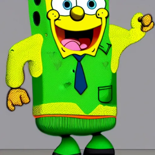 Prompt: Spongebob in green color scheme