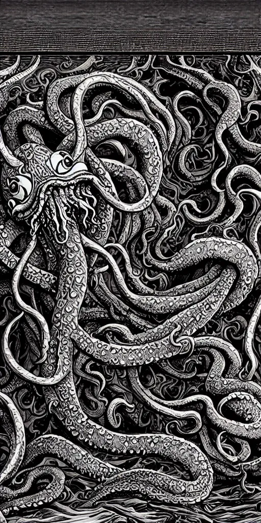 Image similar to extra wide view. Kraken. marvellous magic. Ominous. Gothic medieval baroque. Dry ground cracks. Hyper-detailed. Hyperreal. Photoreal