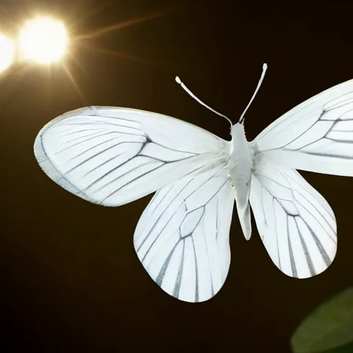 Prompt: A beautiful photograph of a white butterfly fluttering away, into bright light. in the Central African Republic by Adrian Tomine, by Chuck Close spontaneous