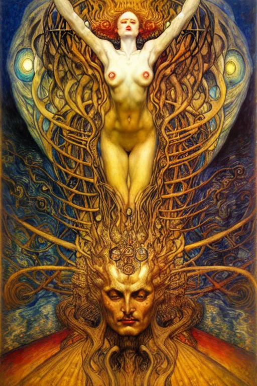 Image similar to Divine Chaos Engine by Karol Bak, Jean Delville, William Blake, Gustav Klimt, and Vincent Van Gogh, symbolist, visionary