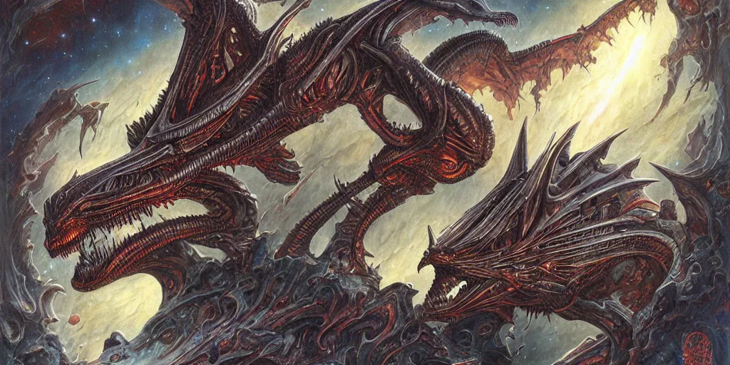 Image similar to alien space dragon by dan seagrave art