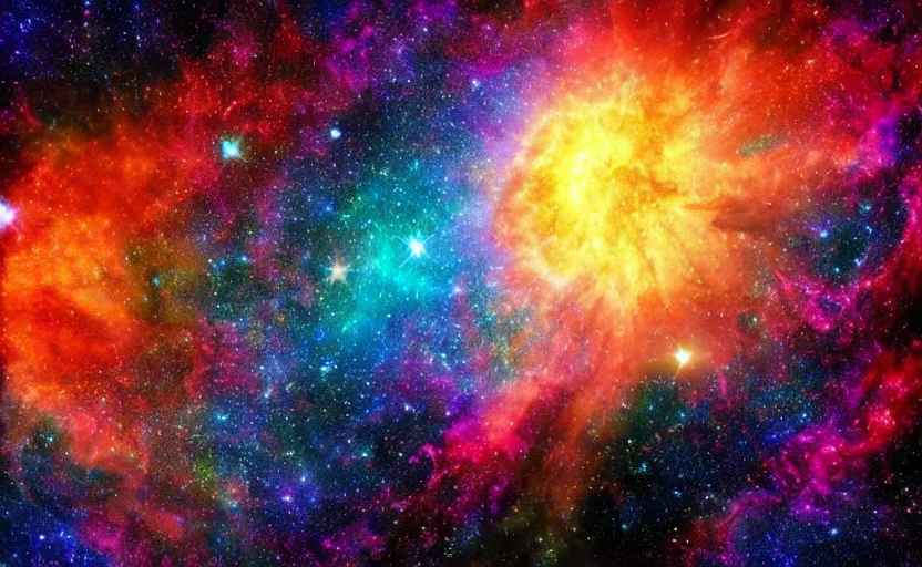 Image similar to A view across a sea of stars, cosmic colors, supernova explosion in the sky, fantastic, magical