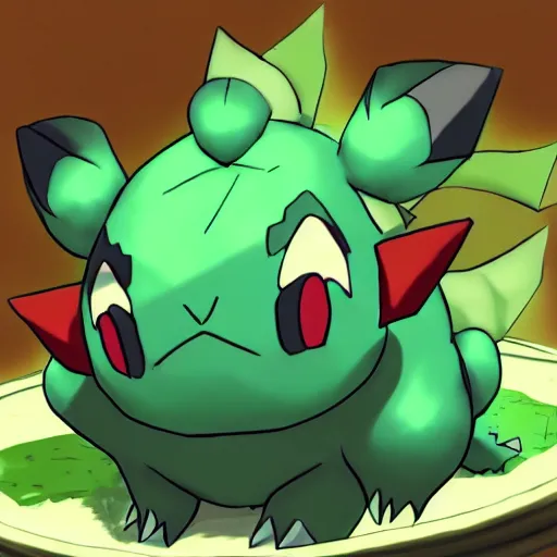 Image similar to danny de vito as a bulbasaur, anime, hyperdetailed, volumetric lighting, sharp focus, pokemon, ken sugimori