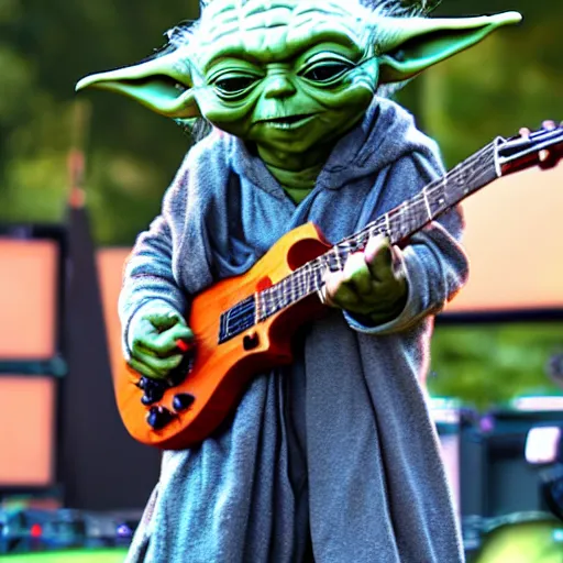 Image similar to Yoda playing guitar at Lollapalooza