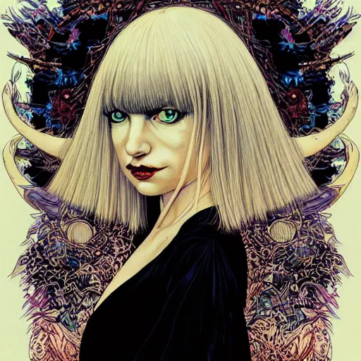 Image similar to portrait of crazy beautiful sia kate isobelle furler, ymmetrical, by yoichi hatakenaka, masamune shirow, josan gonzales and dan mumford, ayami kojima, takato yamamoto, barclay shaw, karol bak, yukito kishiro