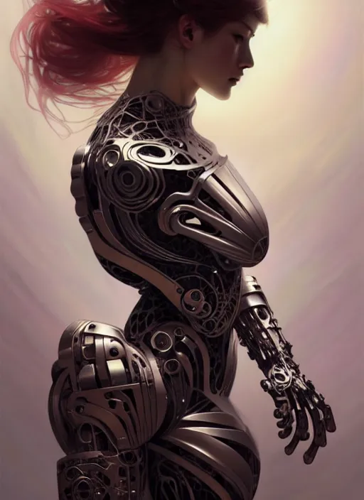 Image similar to organic cyborg, Japanese, diffuse lighting, fantasy, intricate, elegant, highly detailed, lifelike, photorealistic, digital painting, artstation, illustration, concept art, smooth, sharp focus, art by John Collier and Albert Aublet and Krenz Cushart and Artem Demura and Alphonse Mucha