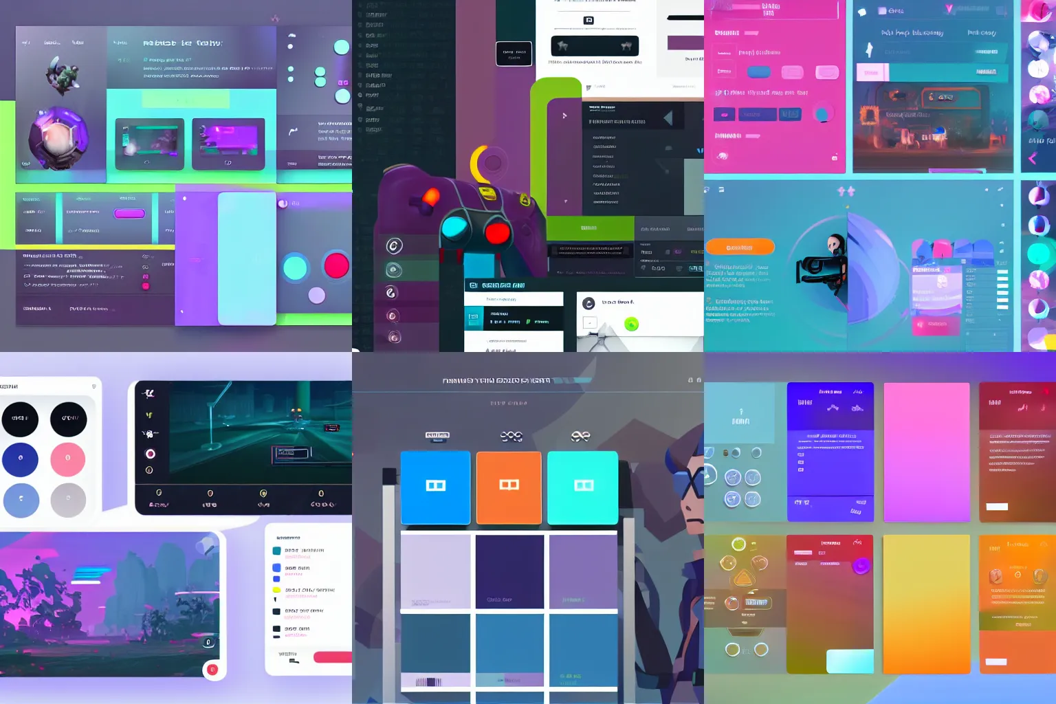 Prompt: the color palette of the UI of a video game, futuristic, flat, clean