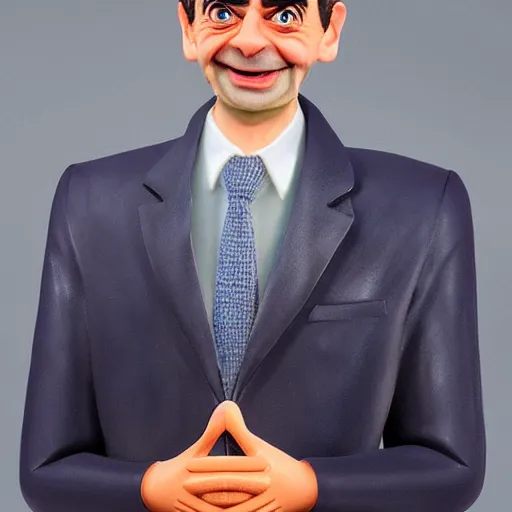 Image similar to a wax statue of the cartoon version of mr bean, realistic, detailed, smooth,